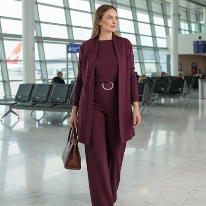 Elegant 3-Piece Set Including Long Cardigan, Top, and Pants