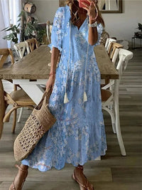 Sky Blue With White Flowers